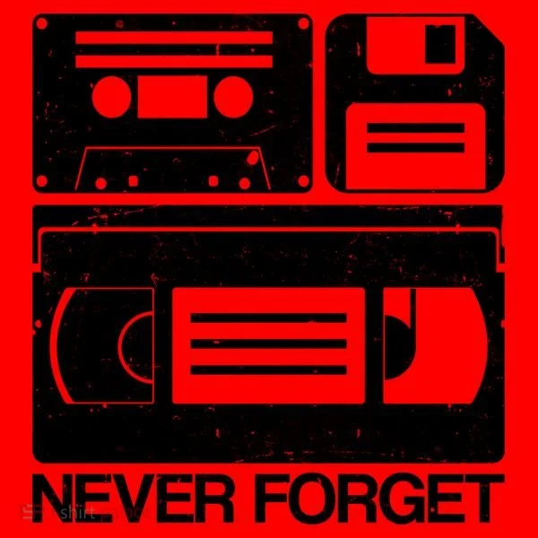 Retro Never Forget Cassette Floppy Disk VHS Tape Santa Hat