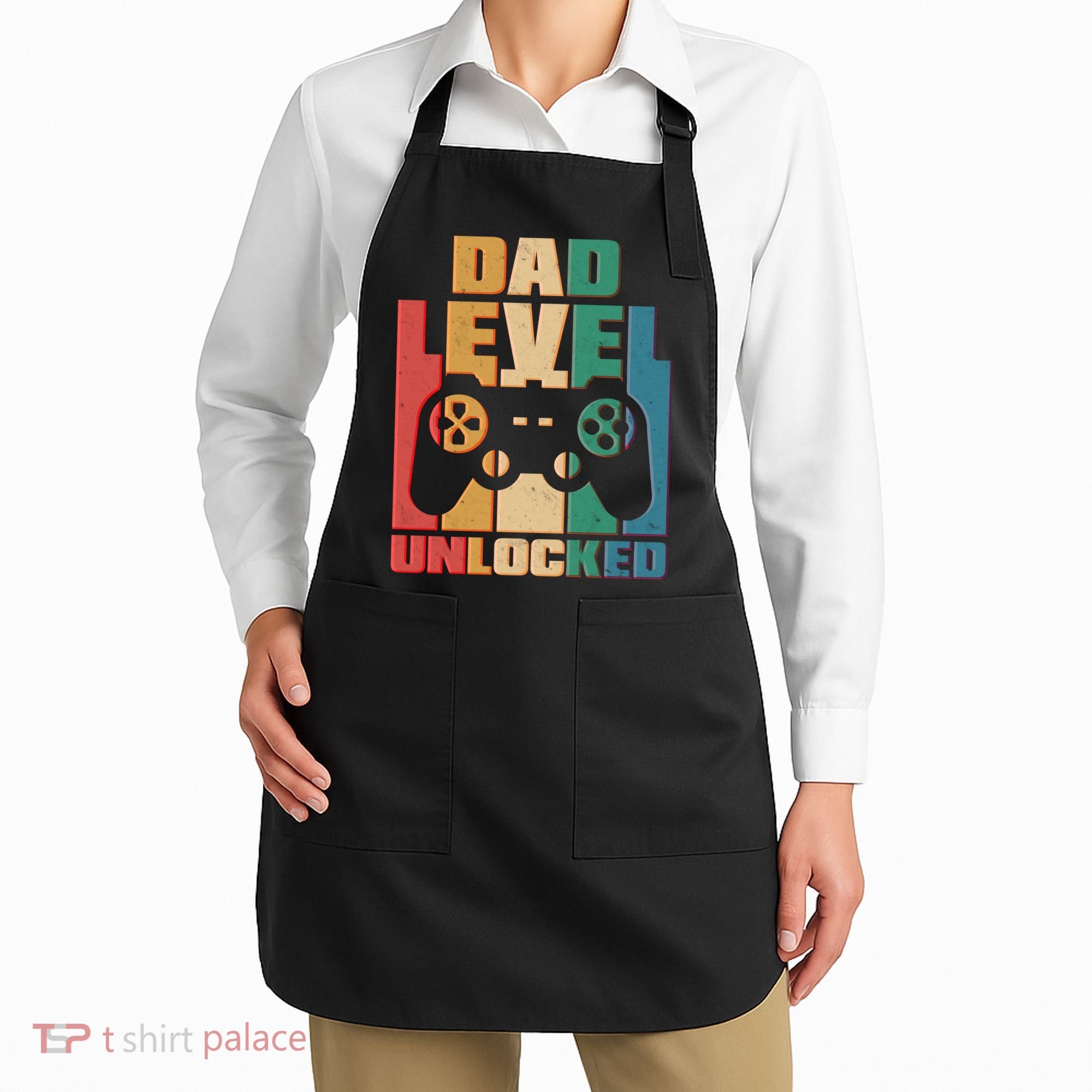 Retro New Dad Level Unlocked Video Gamer Apron