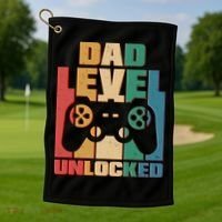 Retro New Dad Level Unlocked Video Gamer Golf Towel thumb 1