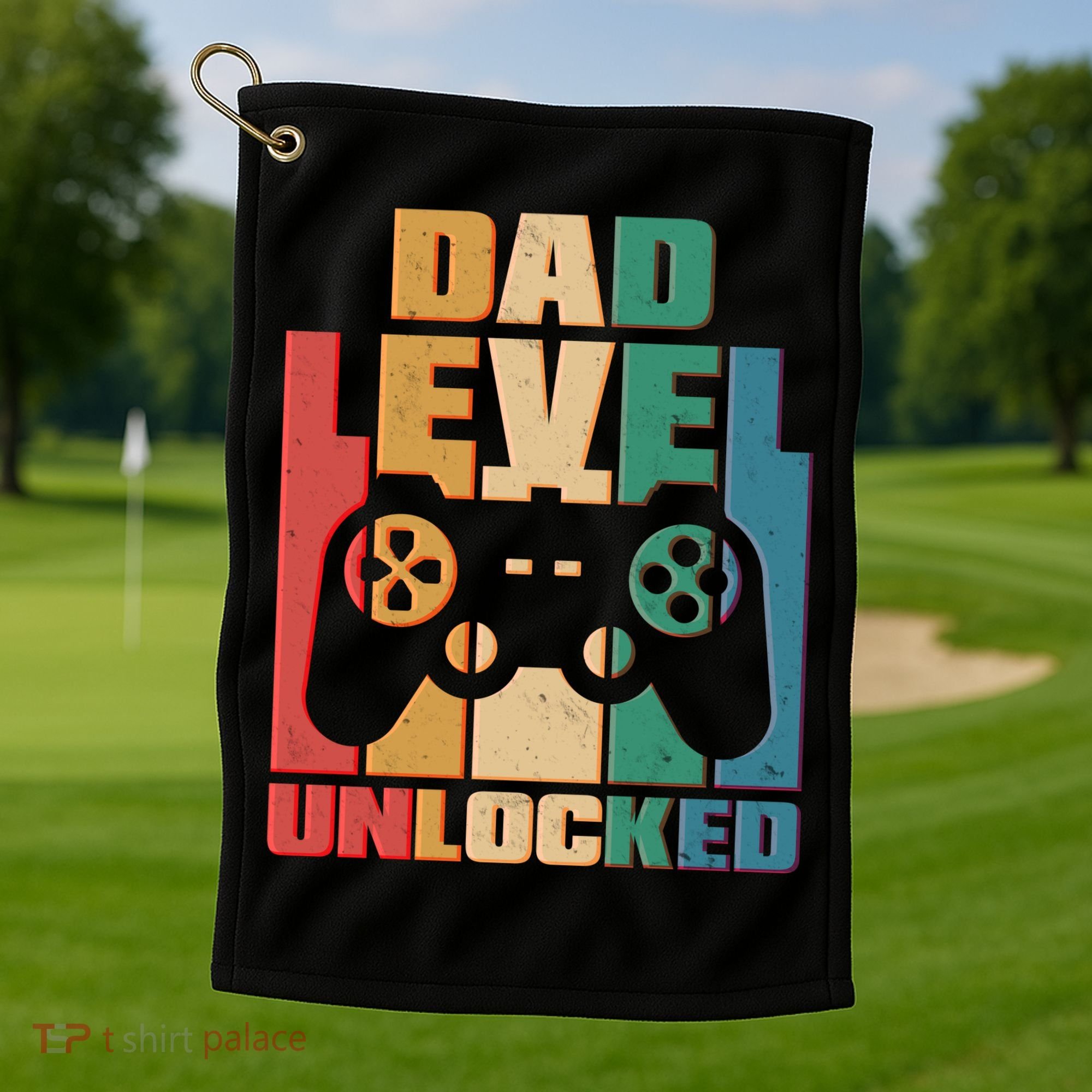 Retro New Dad Level Unlocked Video Gamer Golf Towel