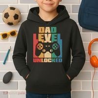Retro New Dad Level Unlocked Video Gamer Kids Hoodie thumb 2