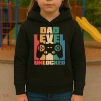 Retro New Dad Level Unlocked Video Gamer Kids Hoodie thumb 3