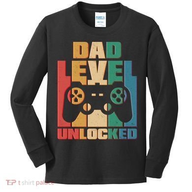 Retro New Dad Level Unlocked Video Gamer Kids Long Sleeve Shirt