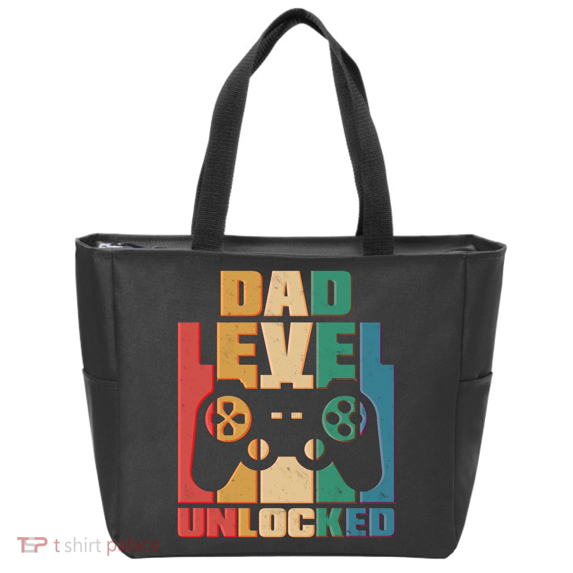 Retro New Dad Level Unlocked Video Gamer Tote Bag