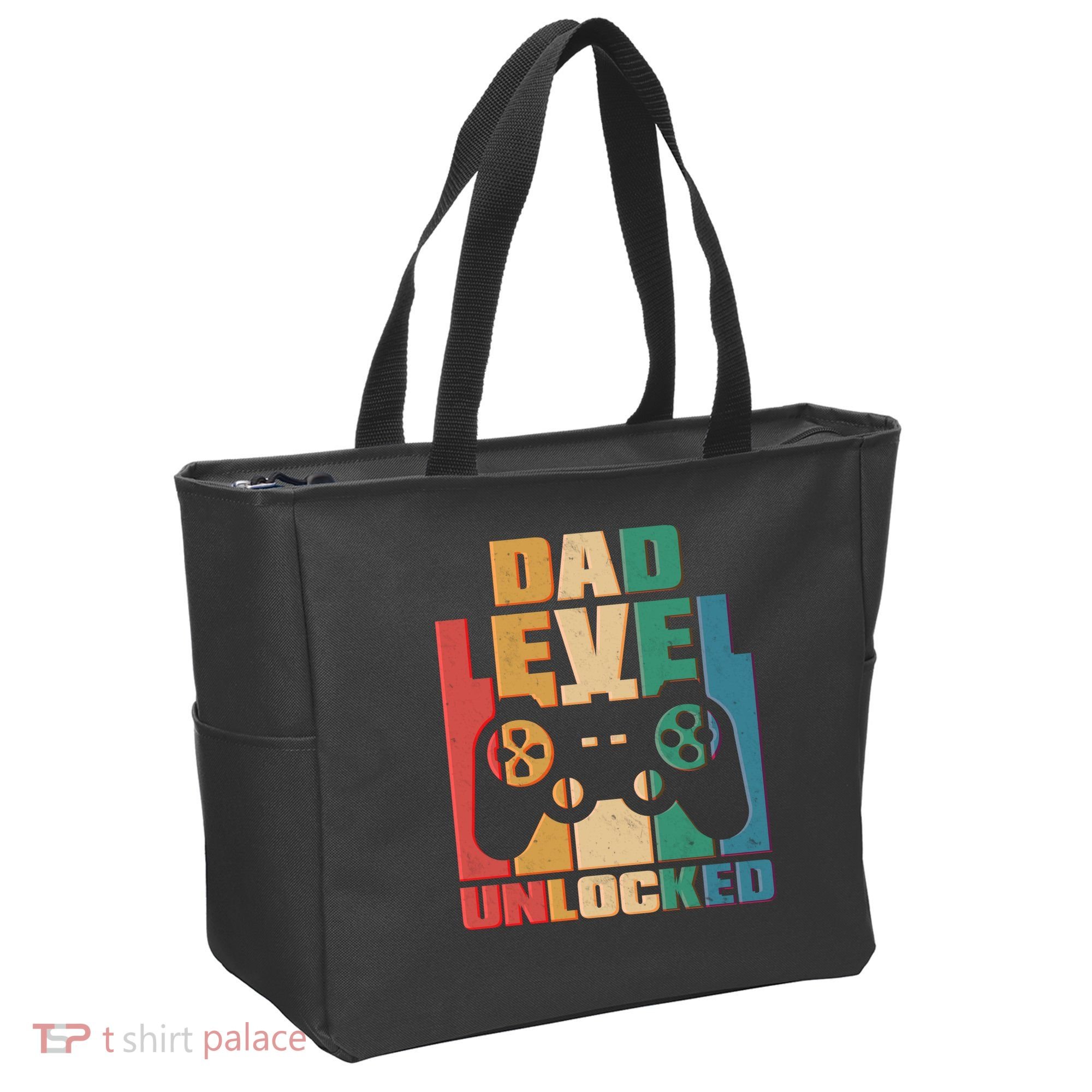Retro New Dad Level Unlocked Video Gamer Tote Bag