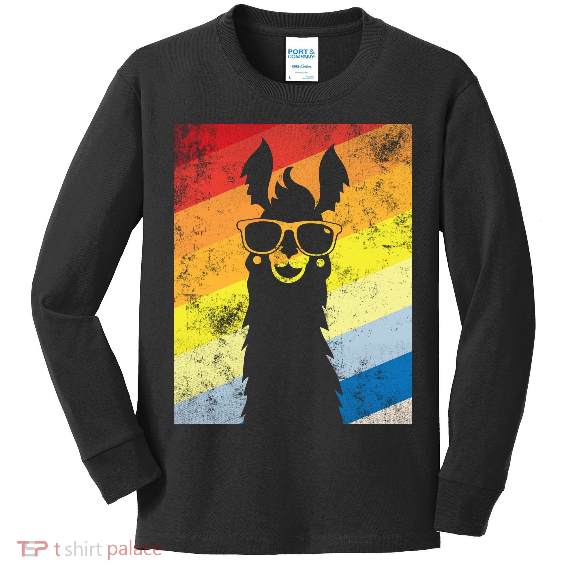 Retro No Drama Llama Kids Long Sleeve Shirt