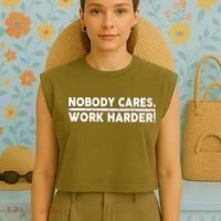Retro Nobody Cares Work Harder Distressed Garment-Dyed Women's Muscle Tee thumb 4