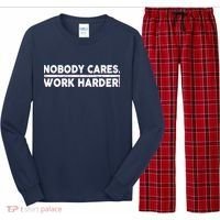 Retro Nobody Cares Work Harder Distressed Long Sleeve Pajama Set thumb 0