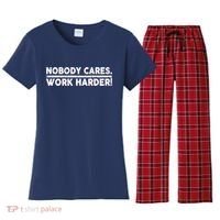 Retro Nobody Cares Work Harder Distressed Women's Flannel Pajama Set thumb 0