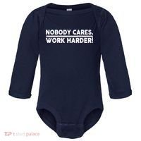 Retro Nobody Cares Work Harder Distressed Baby Long Sleeve Bodysuit thumb 0