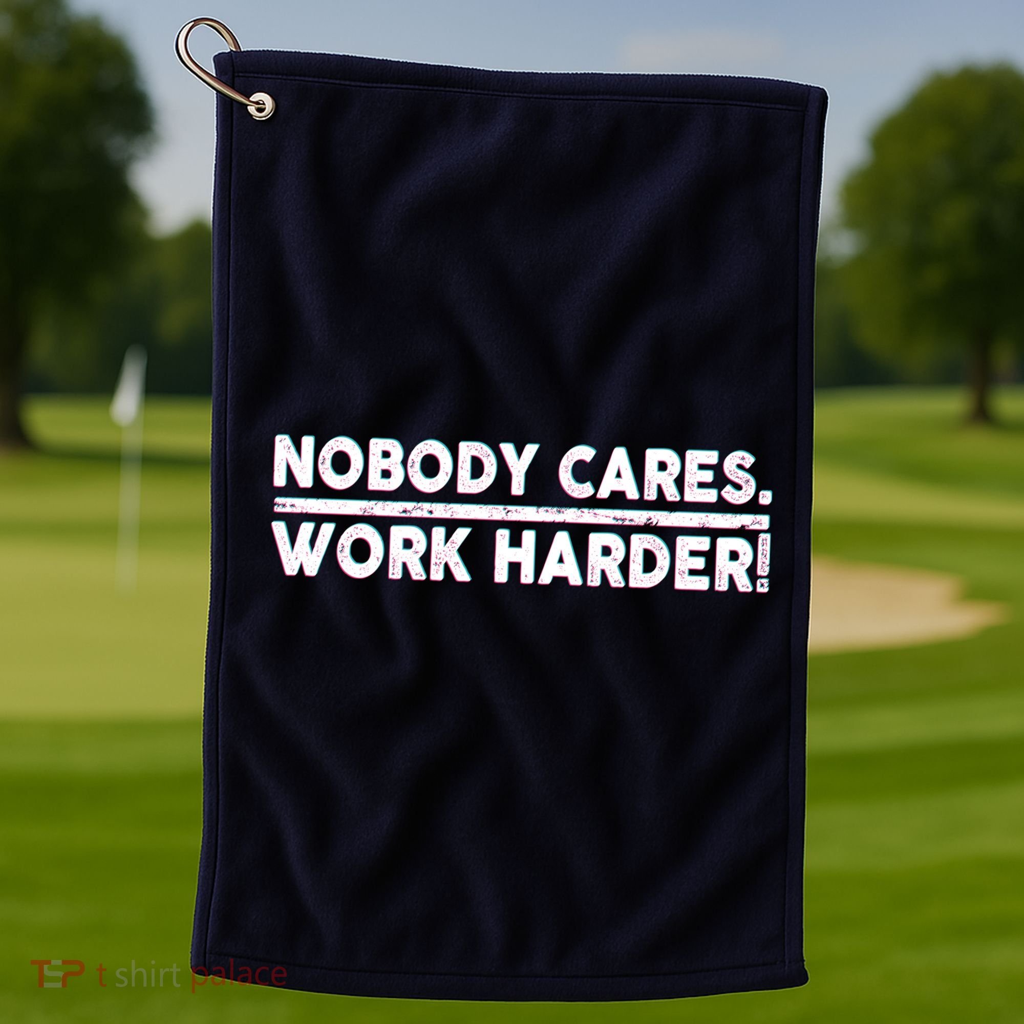 Retro Nobody Cares Work Harder Distressed Golf Towel