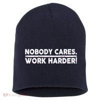 Retro Nobody Cares Work Harder Distressed Short Acrylic Beanie thumb 0