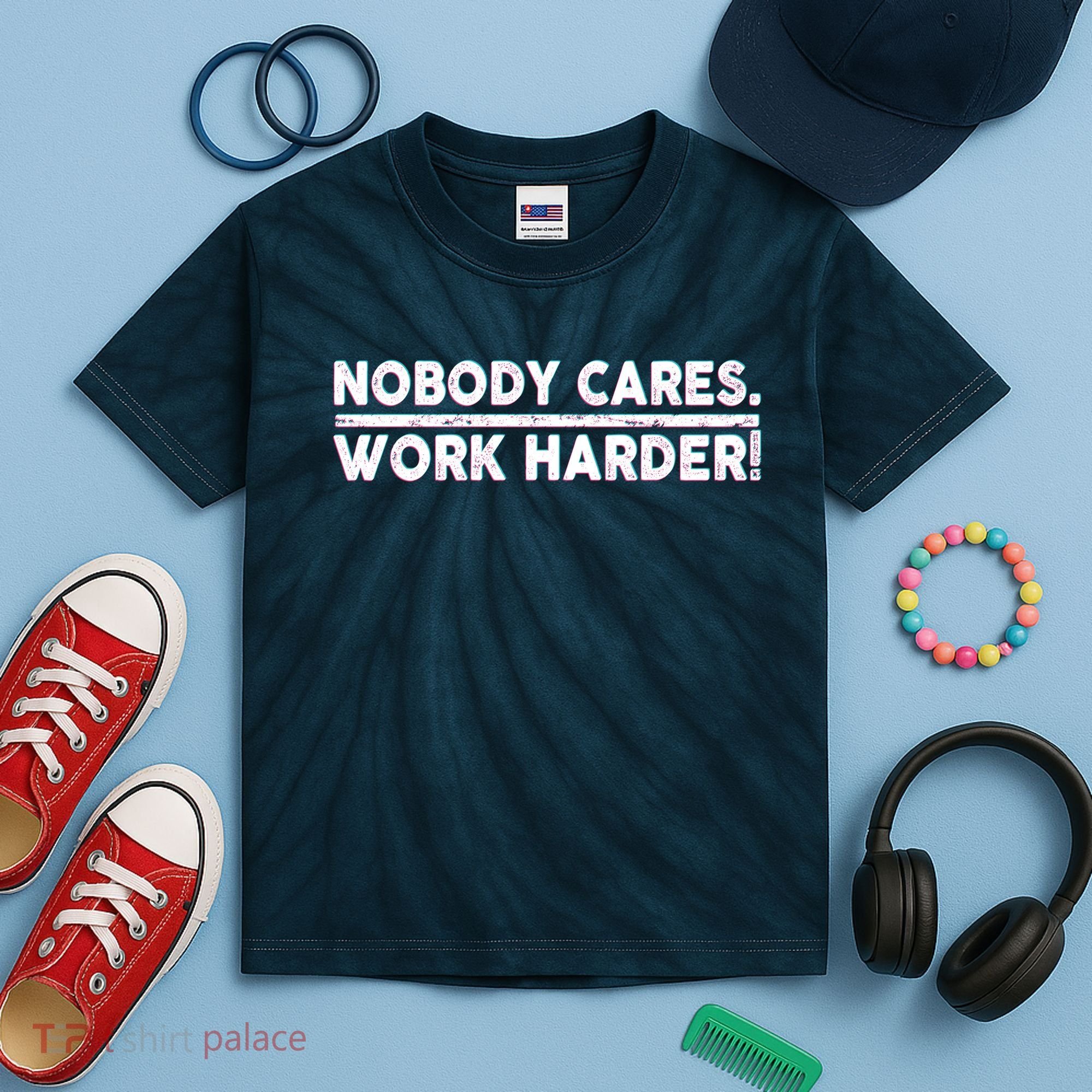 Retro Nobody Cares Work Harder Distressed Kids Tie-Dye T-Shirt