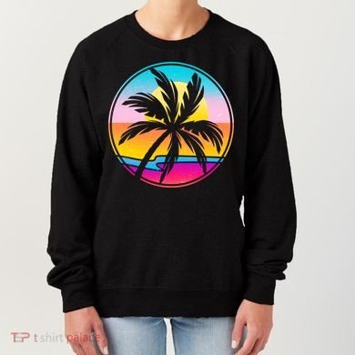 Retro Ocean Sun Palm Tree Emblem Women's Sweatshirt