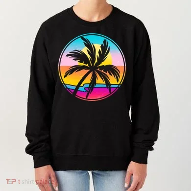 Retro Ocean Sun Palm Tree Emblem Women's Sweatshirt