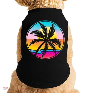 Retro Ocean Sun Palm Tree Emblem Doggie Tank