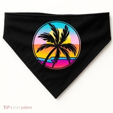 Retro Ocean Sun Palm Tree Emblem USA-Made Doggie Bandana