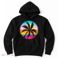Retro Ocean Sun Palm Tree Emblem Hoodie thumb 0