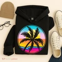 Retro Ocean Sun Palm Tree Emblem Hoodie thumb 4