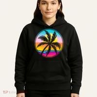Retro Ocean Sun Palm Tree Emblem Hoodie thumb 5