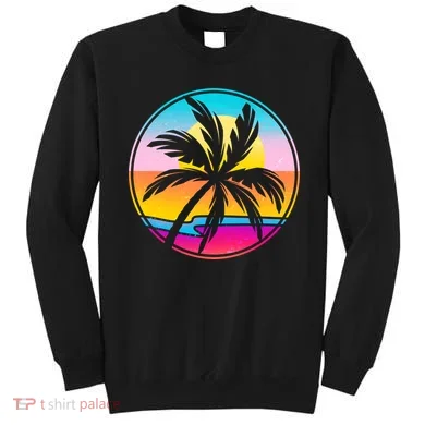 Retro Ocean Sun Palm Tree Emblem Sweatshirt