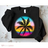 Retro Ocean Sun Palm Tree Emblem Sweatshirt thumb 2