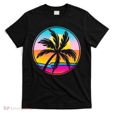Retro Ocean Sun Palm Tree Emblem T-Shirt