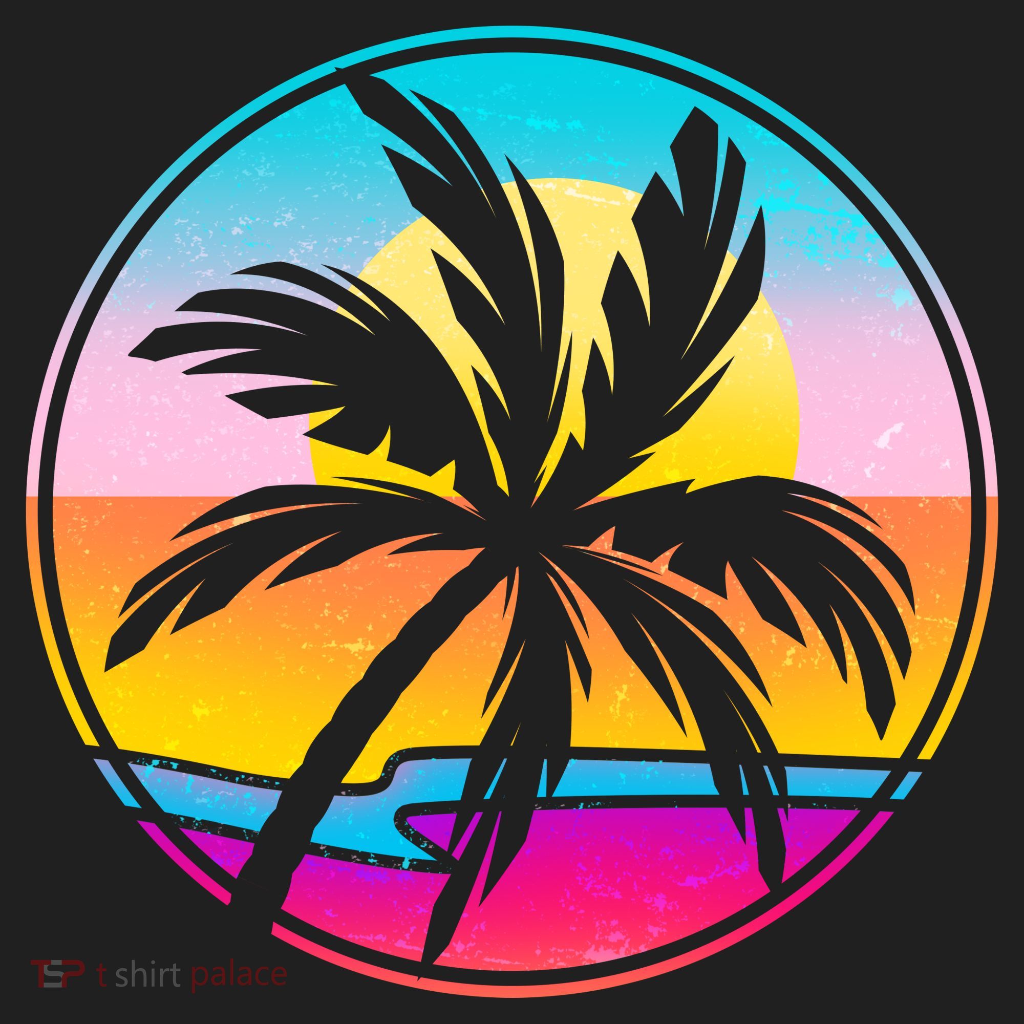 Retro Ocean Sun Palm Tree Emblem Beanie
