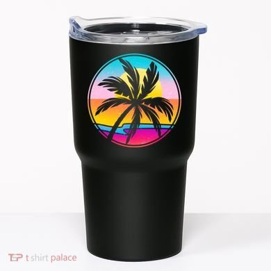 Retro Ocean Sun Palm Tree Emblem Tumbler