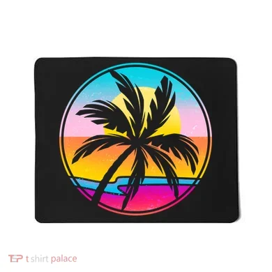 Retro Ocean Sun Palm Tree Emblem Mousepad
