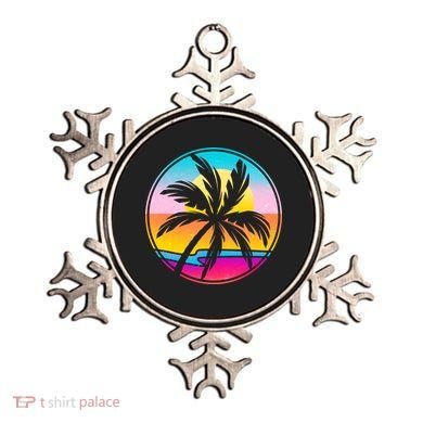 Retro Ocean Sun Palm Tree Emblem Ornament