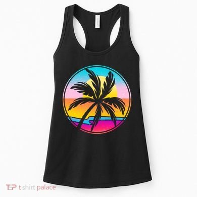 Retro Ocean Sun Palm Tree Emblem Women's Tank Top