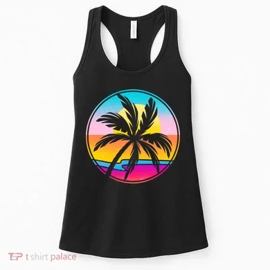 Retro Ocean Sun Palm Tree Emblem Women's Tank Top