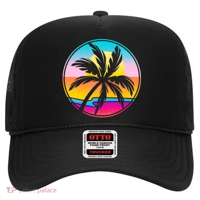 Retro Ocean Sun Palm Tree Emblem Hat