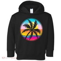 Retro Ocean Sun Palm Tree Emblem Toddler Hoodie thumb 0