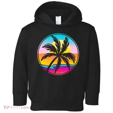 Retro Ocean Sun Palm Tree Emblem Toddler Hoodie