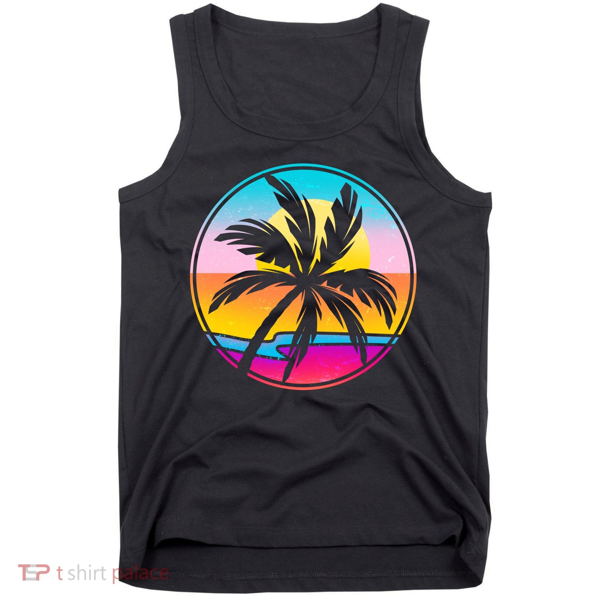 Retro Ocean Sun Palm Tree Emblem Tank Top