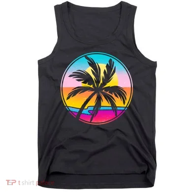 Retro Ocean Sun Palm Tree Emblem Tank Top
