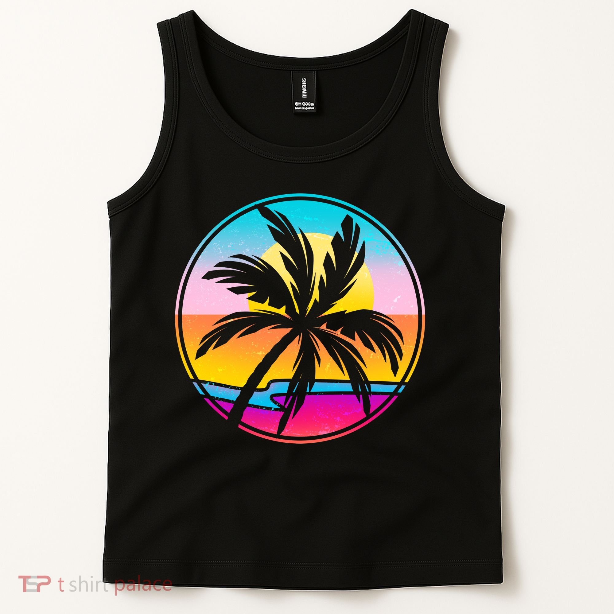 Retro Ocean Sun Palm Tree Emblem Tank Top