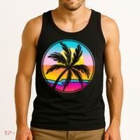 Retro Ocean Sun Palm Tree Emblem Tank Top thumb 3