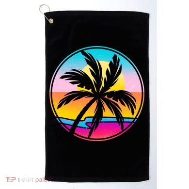 Retro Ocean Sun Palm Tree Emblem Golf Towel