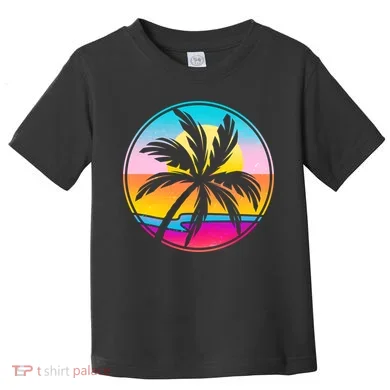 Retro Ocean Sun Palm Tree Emblem Toddler T-Shirt