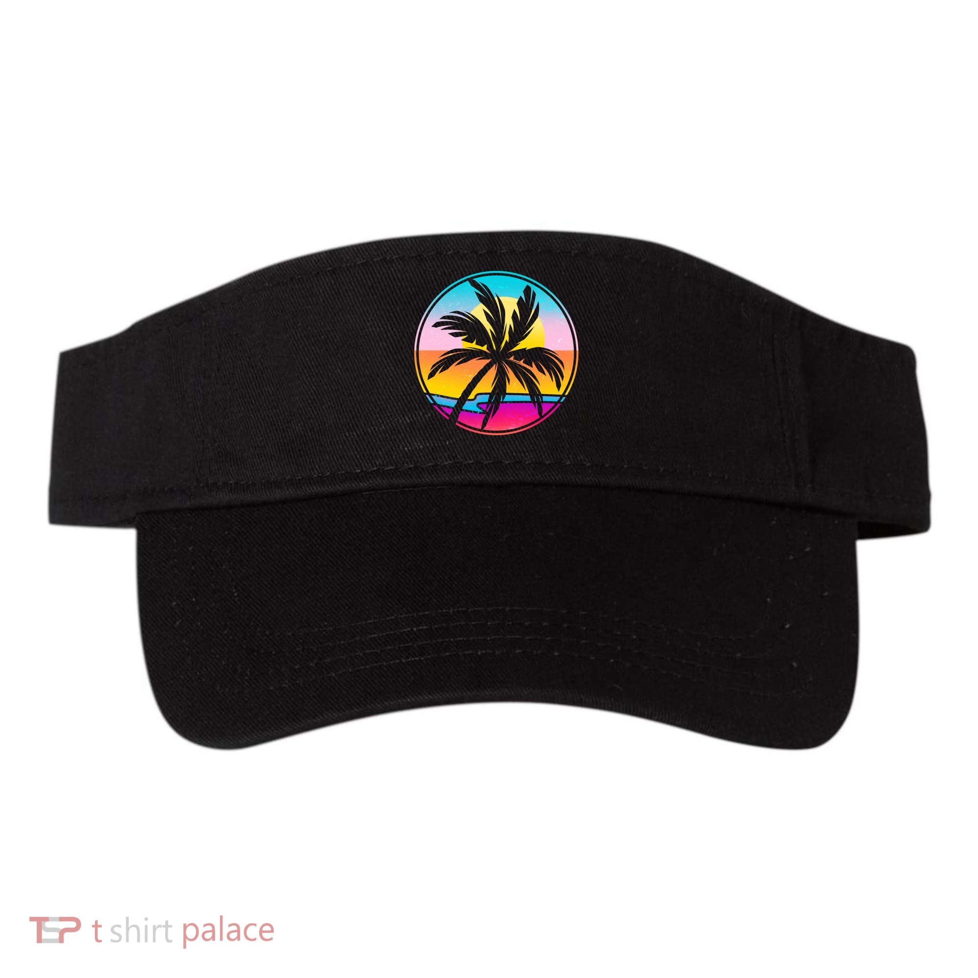 Retro Ocean Sun Palm Tree Emblem Visor
