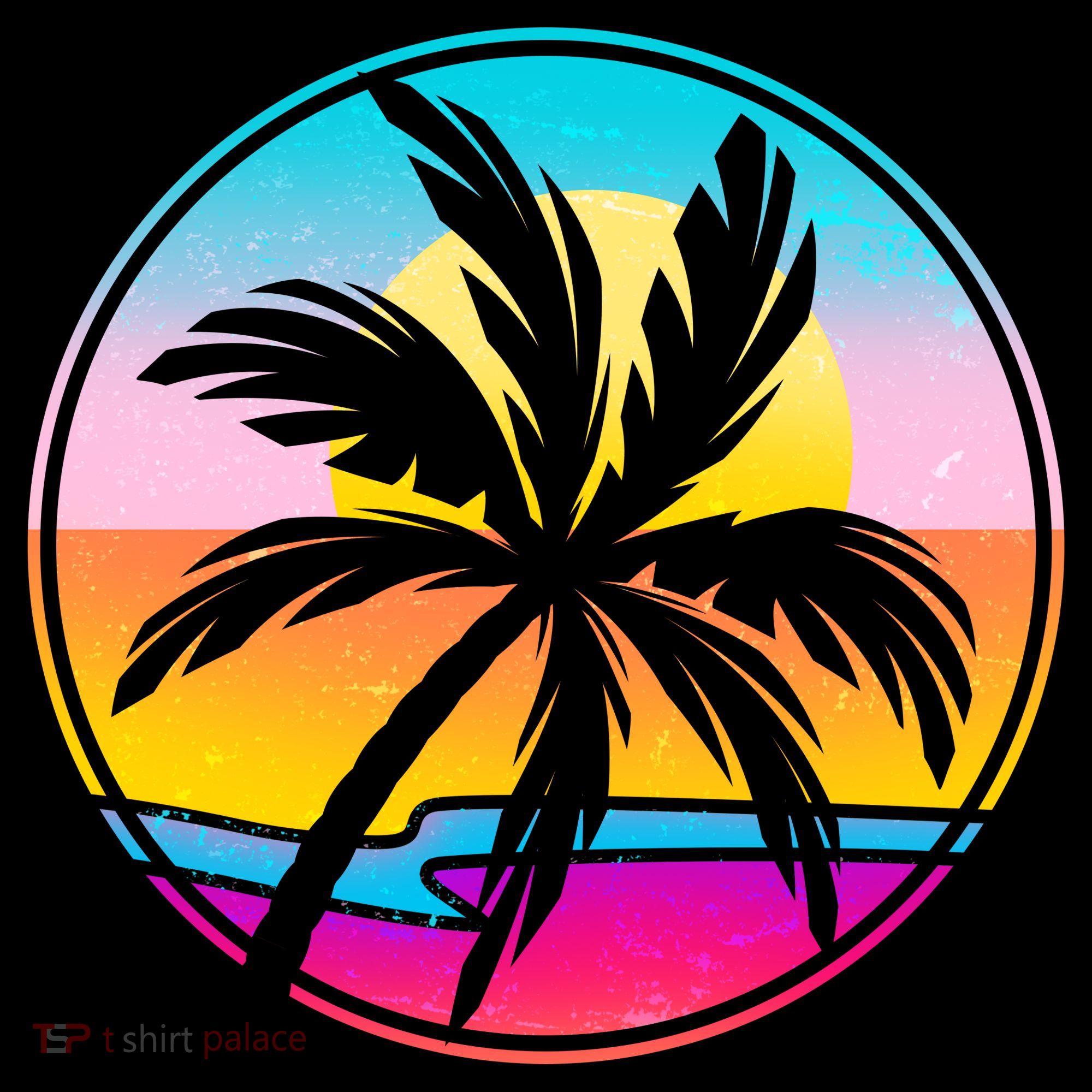 Retro Ocean Sun Palm Tree Emblem Visor
