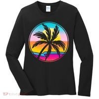 Retro Ocean Sun Palm Tree Emblem Women's Long Sleeve Shirt thumb 0
