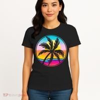 Retro Ocean Sun Palm Tree Emblem Women's T-Shirt thumb 4