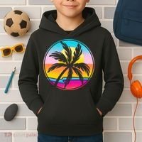 Retro Ocean Sun Palm Tree Emblem Kids Hoodie thumb 2