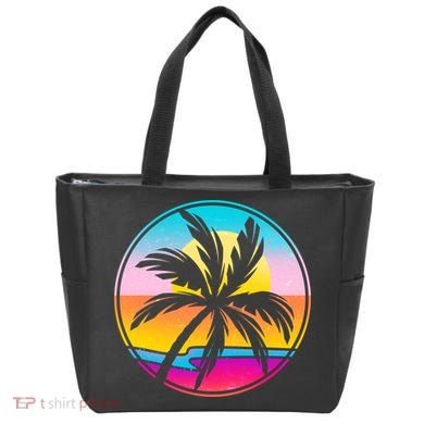 Retro Ocean Sun Palm Tree Emblem Tote Bag