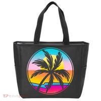 Retro Ocean Sun Palm Tree Emblem Tote Bag thumb 0