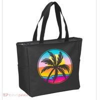Retro Ocean Sun Palm Tree Emblem Tote Bag thumb 2